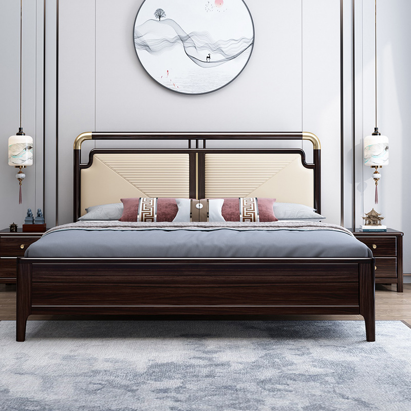 新中式家具 胡桃木全实木床1.5米1.8m大婚床 新中式家具 胡桃木全实木床1.5米1.8m大婚床