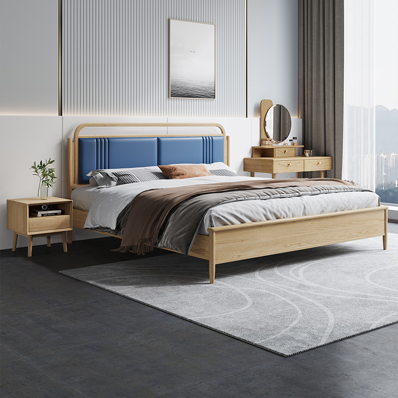 北欧家具 白蜡木 全实木床软包床