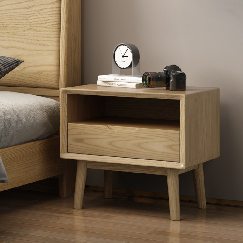 北欧家具 白蜡木实木床头柜 原木床边收纳柜