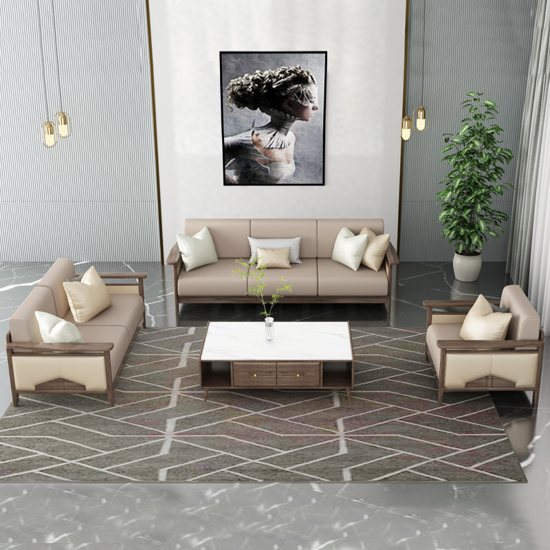 北欧家具 白蜡木实木沙发组合 轻奢科技布艺沙发