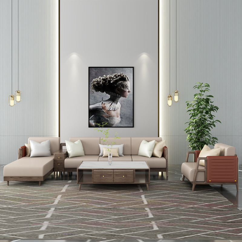 北欧家具 白蜡木实木沙发组合 轻奢风小户型科技布沙发