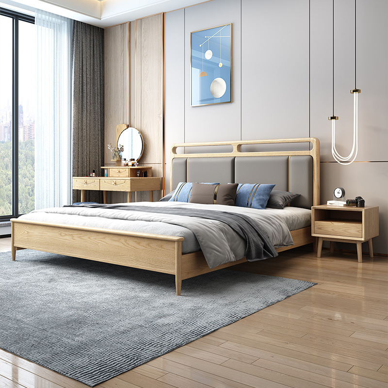 北欧家具 白蜡木全实木床 1.8米软包双人床