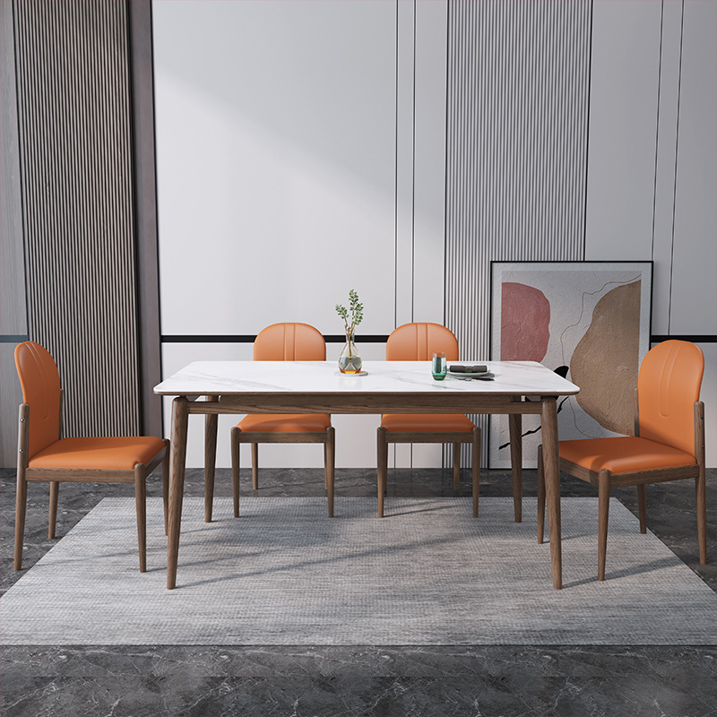 北欧家具 白蜡木实木岩板长方形餐桌椅