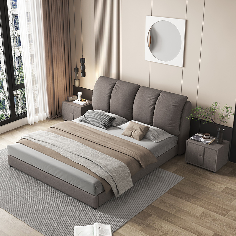 现代简约家具 免洗科技布双人主卧大床软包床