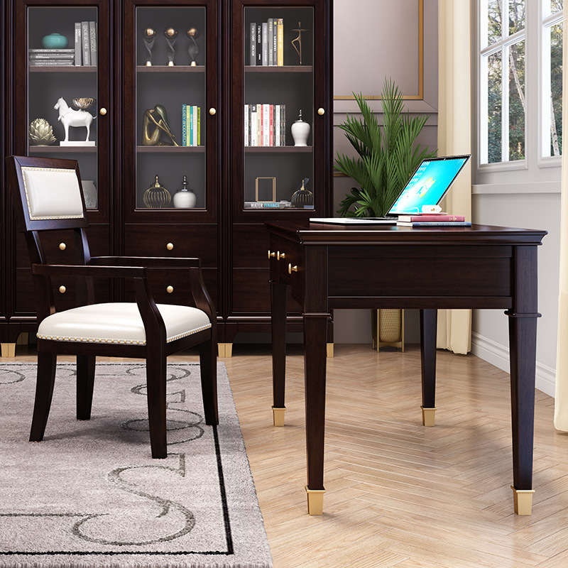 American furniture light luxury desk chair solid wood black walnut color office computer desk
