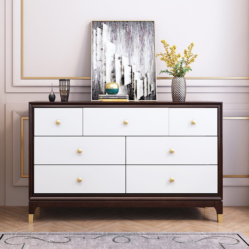 American furniture light luxury cherry wood bedroom furniture solid wood seven bucket cabinet