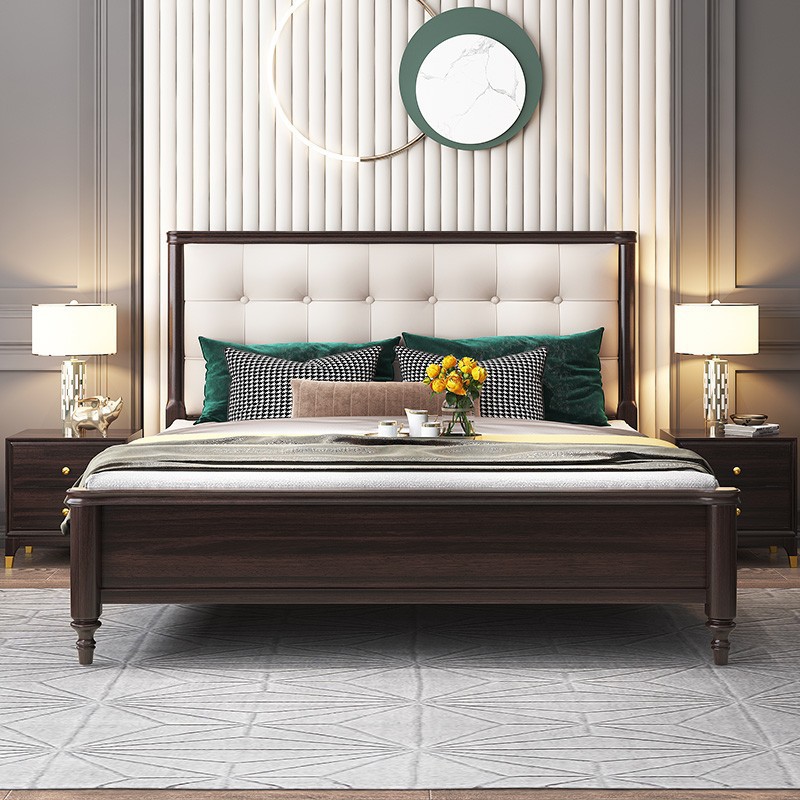 American furniture light luxury cherry wood solid wood bed 1.8m double bed