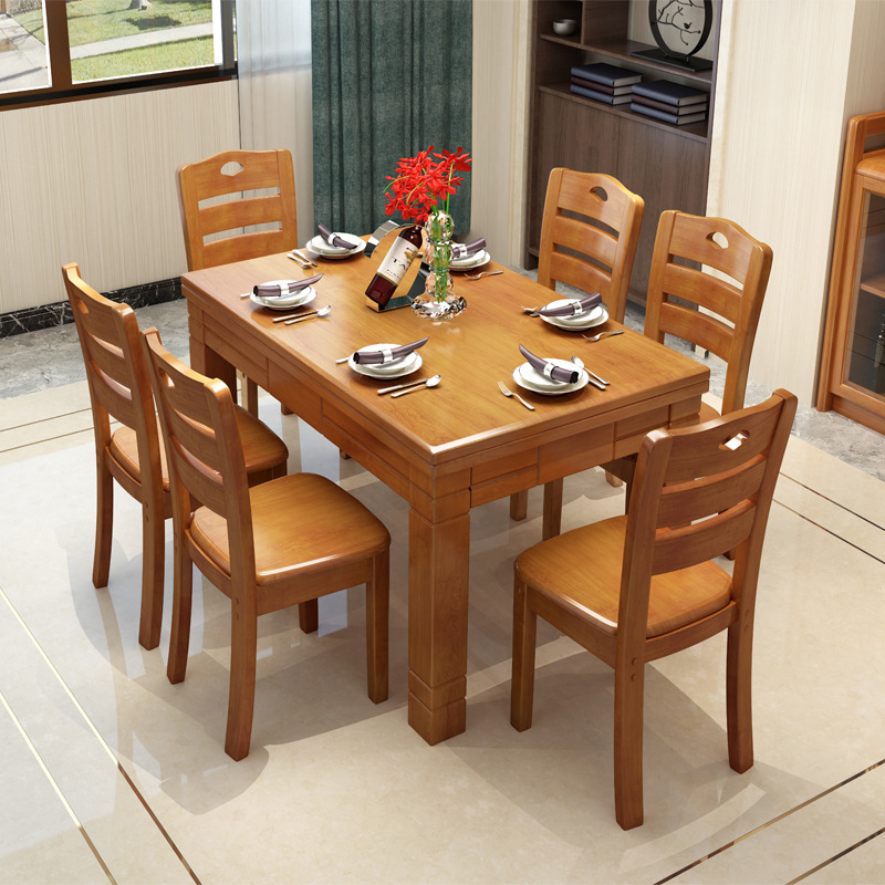 现代简约家具 实木长方形西餐桌椅组合