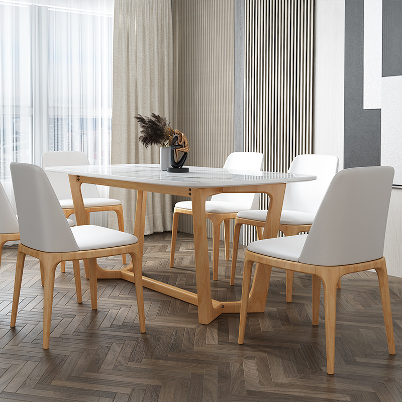 北欧简约家具 长方形岩板实木餐桌椅