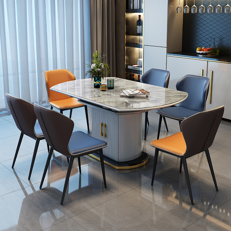 意式简约家具 轻奢岩板伸缩餐桌椅