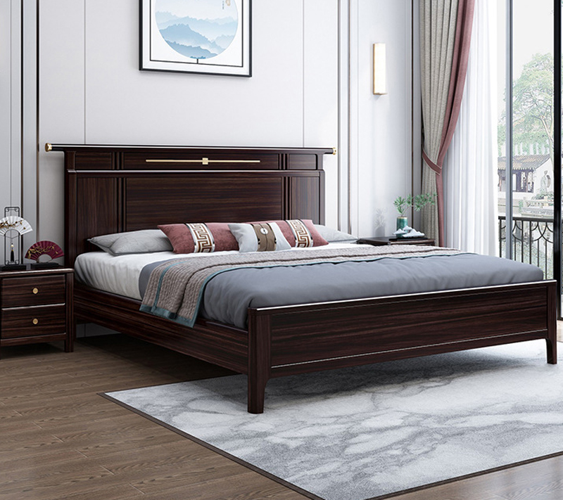 新中式家具 胡桃木实木床现代简约古典禅意1.8米双人床 新中式家具 胡桃木实木床现代简约古典禅意1.8米双人床