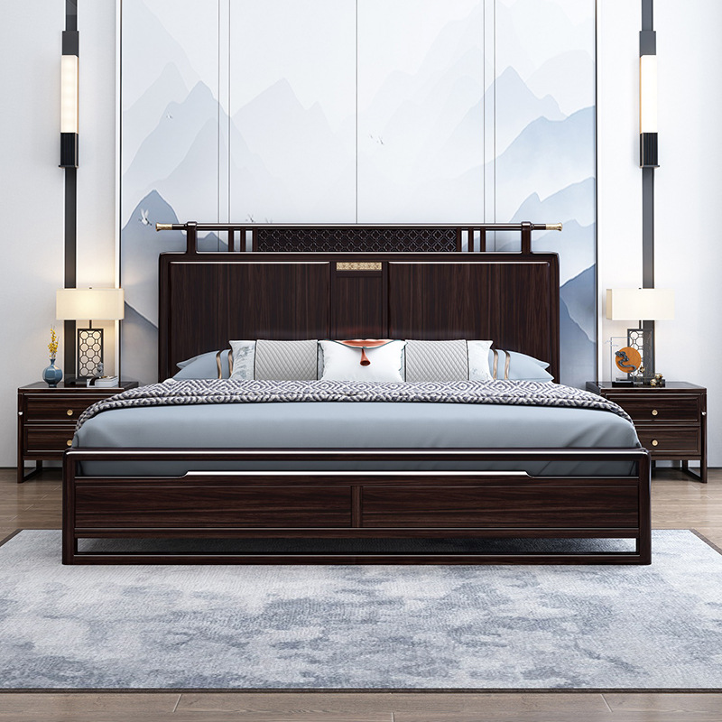 新中式家具 胡桃木实木床双人1.8米大床 新中式家具 胡桃木实木床双人1.8米大床