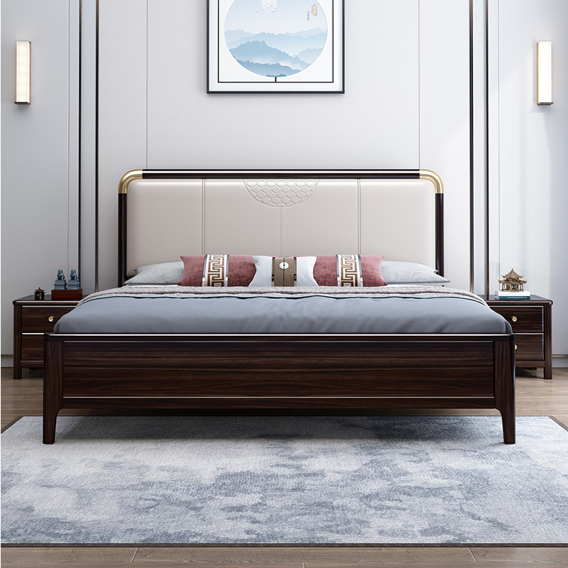 新中式家具 实木床胡桃木双人1.8米1.5m轻奢软靠婚床