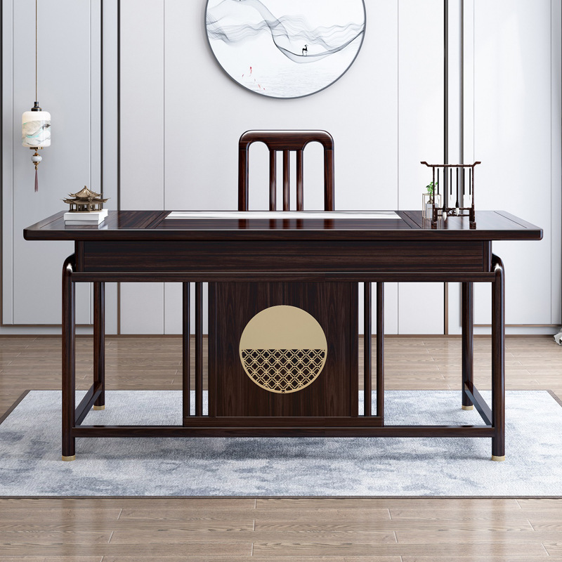 新中式家具 胡桃木实木书桌椅组合现代简约办公电脑带抽屉桌子