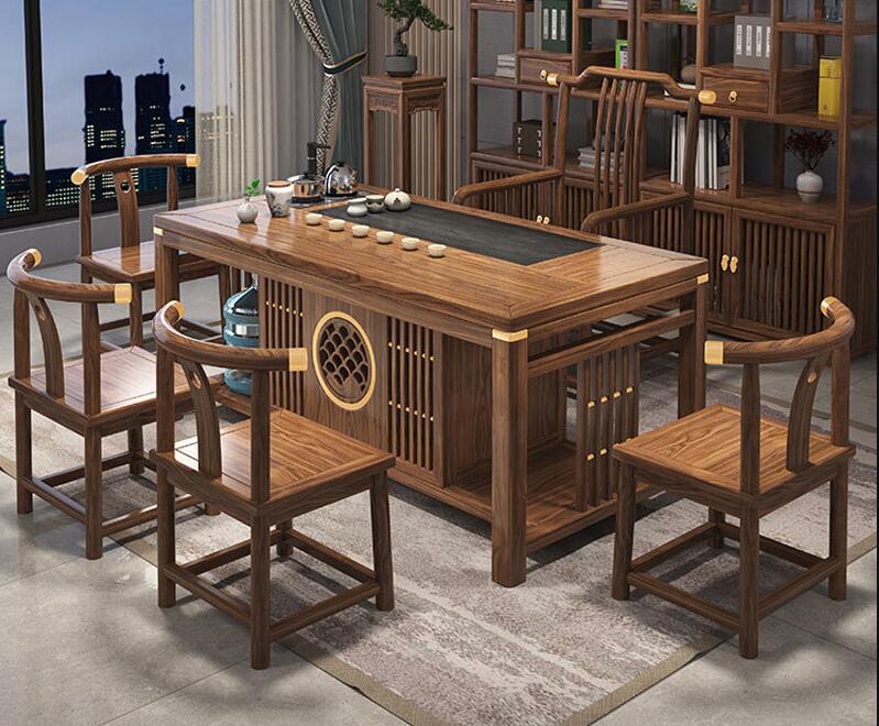 新中式家具 实木茶桌椅组合 功夫茶桌