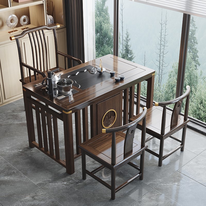 新中式家具 小型实木茶桌椅组合