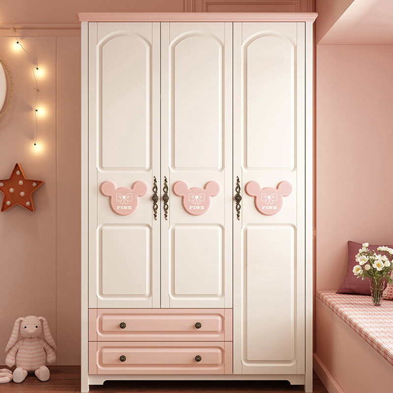 儿童家具 儿童衣柜家用卧室柜子实木脚两门三门平开门