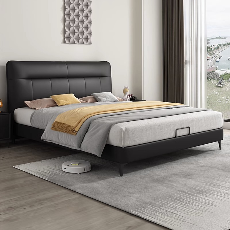 简约家具 头层牛皮主卧双人软包皮床意式极简真皮床 简约家具 头层牛皮主卧双人软包皮床意式极简真皮床