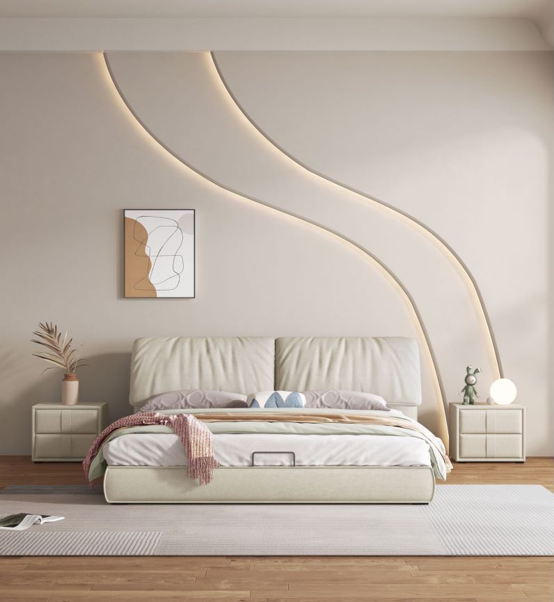 简约家具 双人床轻奢落地植绒布艺床 简约家具 双人床轻奢落地植绒布艺床