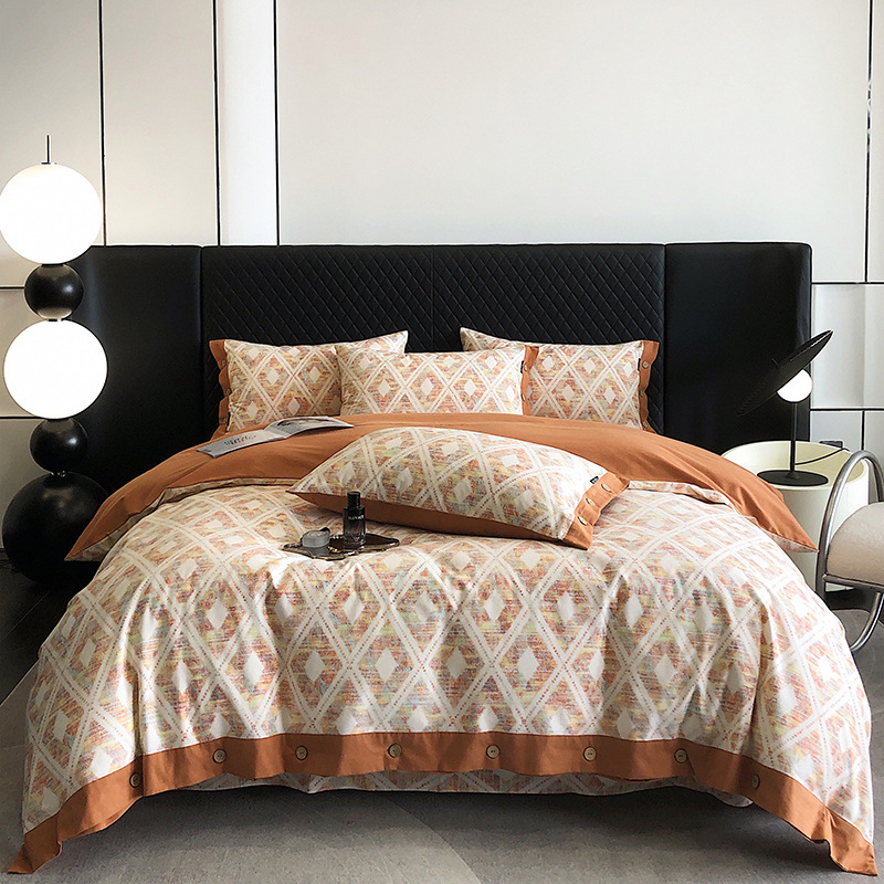 家居家纺 全棉超柔火山磨毛秋冬保暖纽扣款印花套件