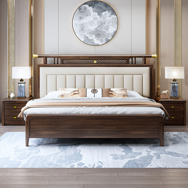 新中式家具 乌金木实木床双人床现代轻奢软靠床 新中式家具 乌金木实木床双人床现代轻奢软靠床