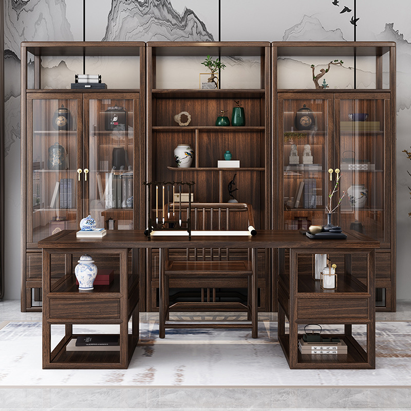 新中式家具 乌金木实木书桌椅 书房禅意写字台 新中式家具 乌金木实木书桌椅 书房禅意写字台