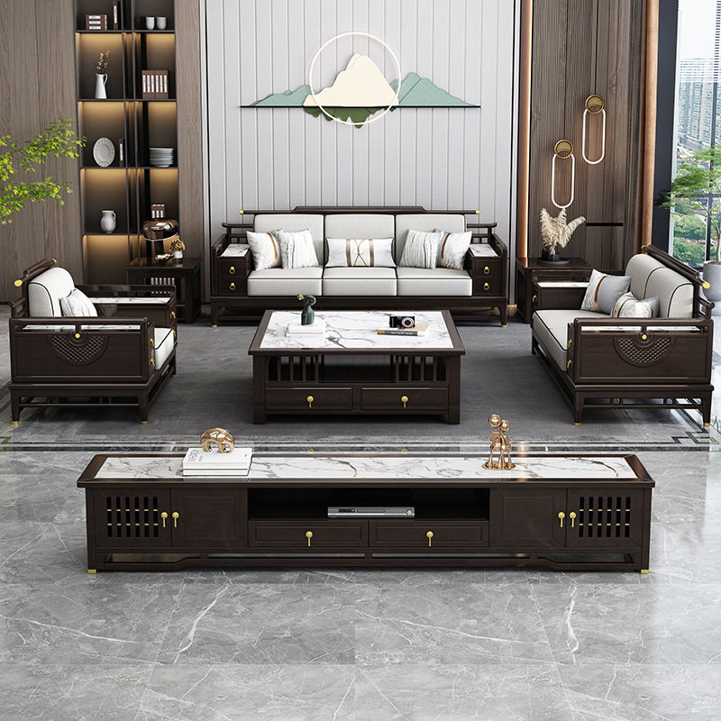 新中式家具 实木沙发组合 现代简约客厅轻奢布艺沙发 新中式家具 实木沙发组合 现代简约客厅轻奢布艺沙发