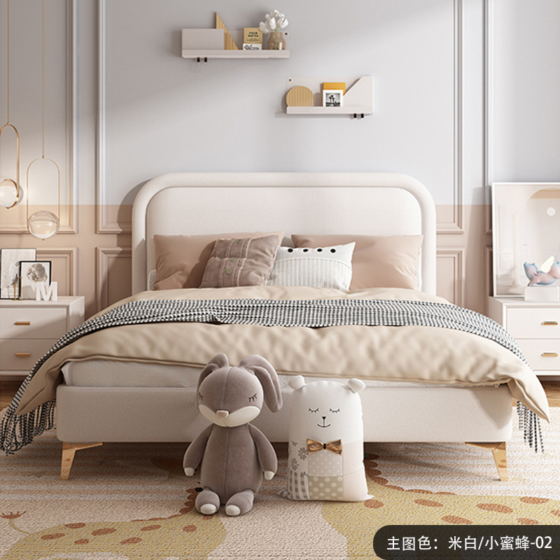 儿童家具 北欧轻奢儿童床 软包公主床奶油皮床 儿童家具 北欧轻奢儿童床 软包公主床奶油皮床