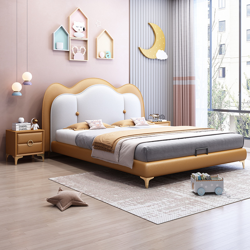 儿童家具 全实木儿童床真皮床 卡通云朵男生床 儿童家具 全实木儿童床真皮床 卡通云朵男生床