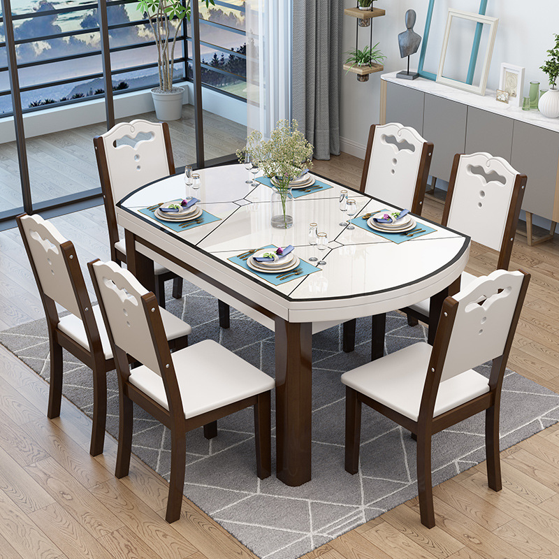 简约家具 全实木餐桌椅组合 现代简约可伸缩折叠餐桌椅 简约家具 全实木餐桌椅组合 现代简约可伸缩折叠餐桌椅