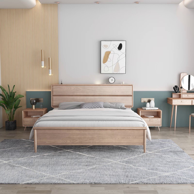 北欧家具 现代简约火星岩色实木床轻奢床 北欧家具 现代简约火星岩色实木床轻奢床