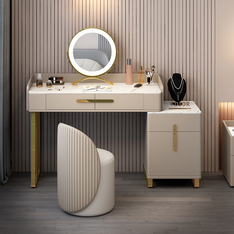 北欧家具 现代简约轻奢岩板梳妆台 卧室实木化妆桌收纳 北欧家具 现代简约轻奢岩板梳妆台 卧室实木化妆桌收纳