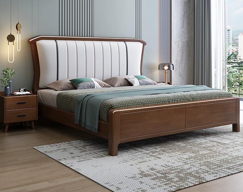 北欧家具 橡胶木实木床 现代简约轻奢软包双人储物床 北欧家具 橡胶木实木床 现代简约轻奢软包双人储物床