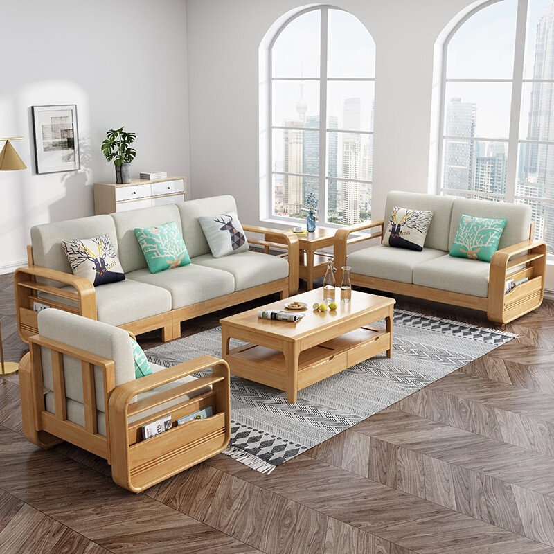北欧家具 北欧木质布艺沙发 冬夏两用实木组合沙发