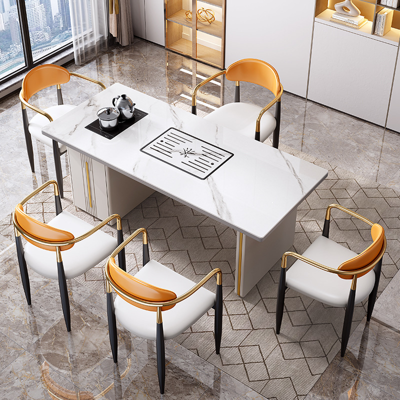 办公家具 轻奢岩板茶桌椅组合 现代简约办公茶台 办公家具 轻奢岩板茶桌椅组合 现代简约办公茶台