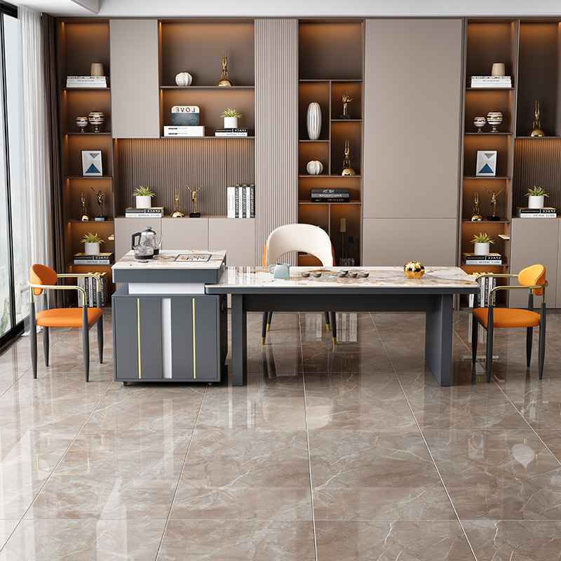 办公家具 轻奢岩板茶桌椅 现代简约家用客厅办公一体功夫泡茶桌