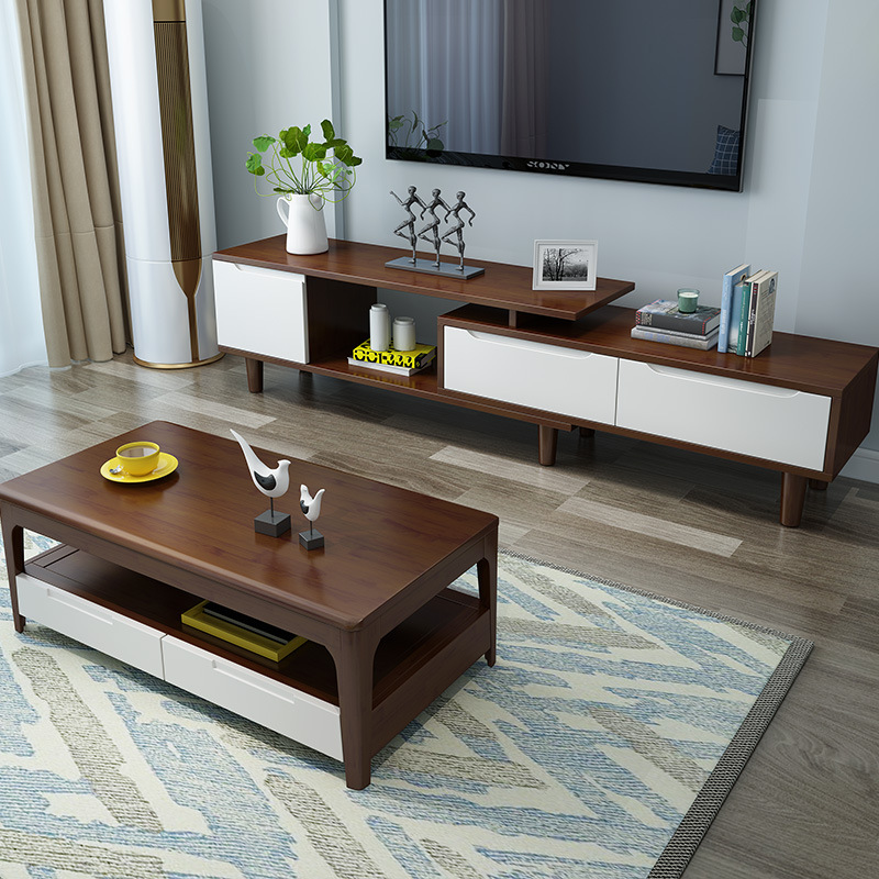 Nordic furniture solid wood TV cabinet tea table combination of modern simple cabinet telescopic film and television cabinet