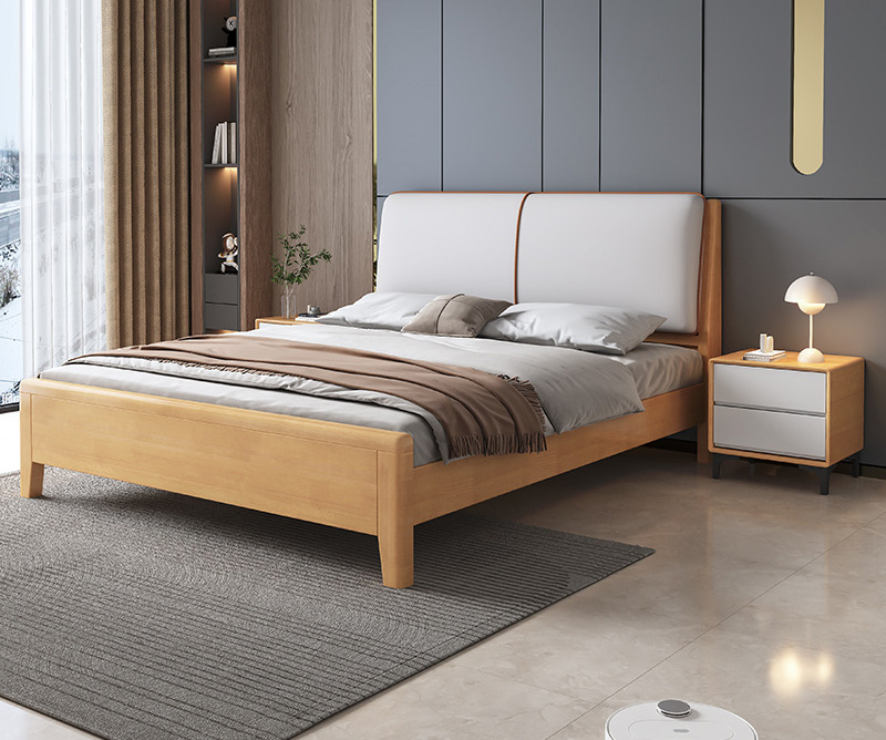 Nordic furniture solid wood bed modern simple economic double bed Nordic furniture solid wood bed modern simple economic double bed