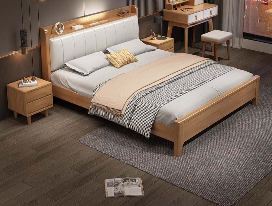 Nordic furniture modern simple soft bed oak simple large bed Nordic solid wood bed Nordic furniture modern simple soft bed oak simple large bed Nordic solid wood bed