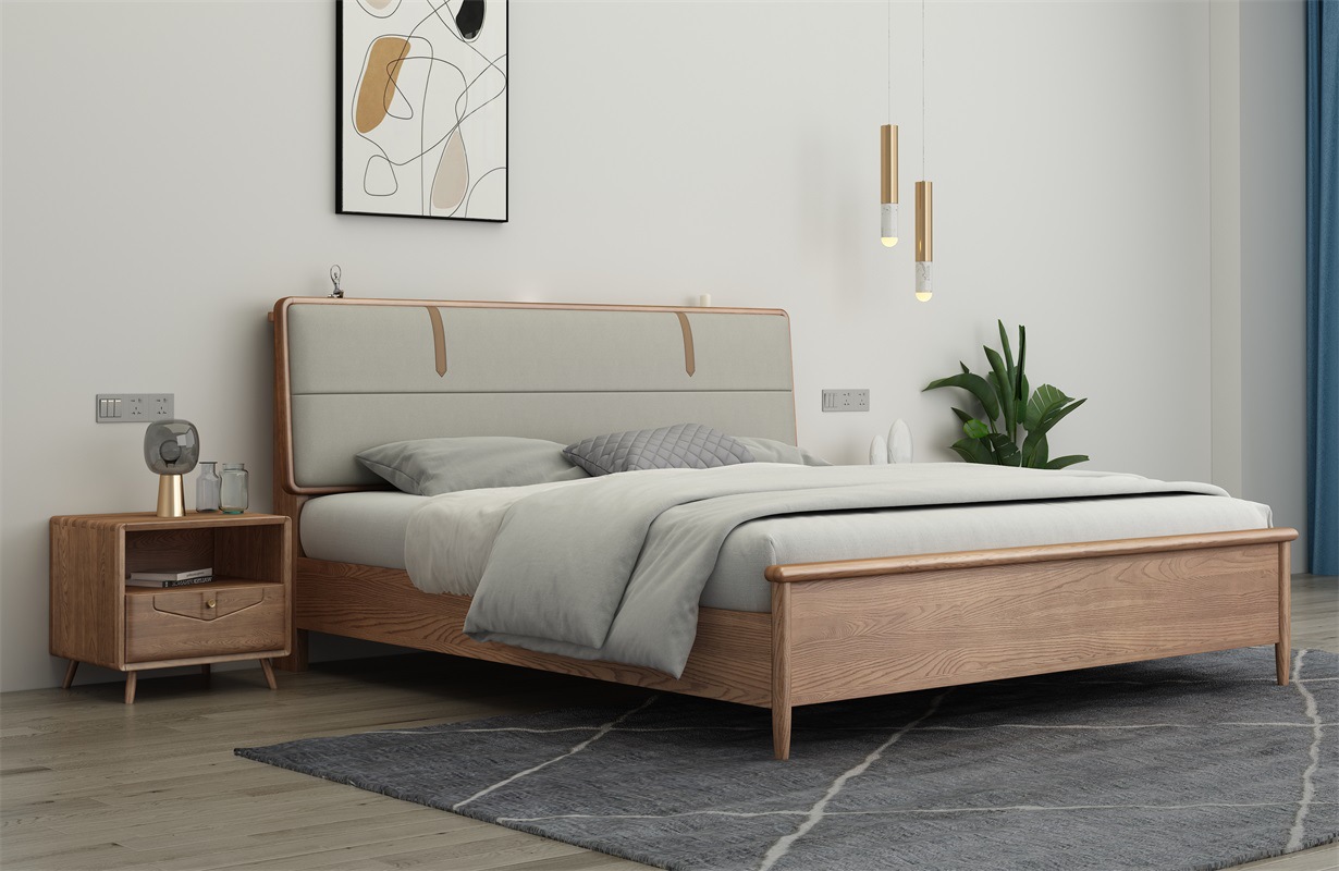 Nordic furniture Nordic solid wood bed simple light luxury soft package ash wood bed Nordic furniture Nordic solid wood bed simple light luxury soft package ash wood bed