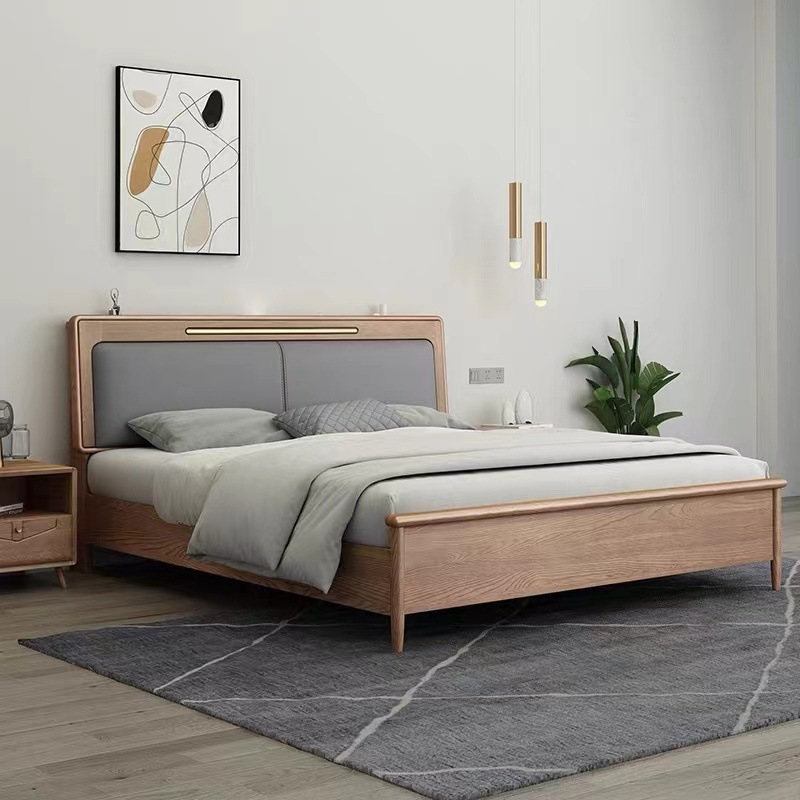 Nordic furniture ash wood bed solid wood bed simple Italian with soft solid wood bed Nordic furniture ash wood bed solid wood bed simple Italian with soft solid wood bed