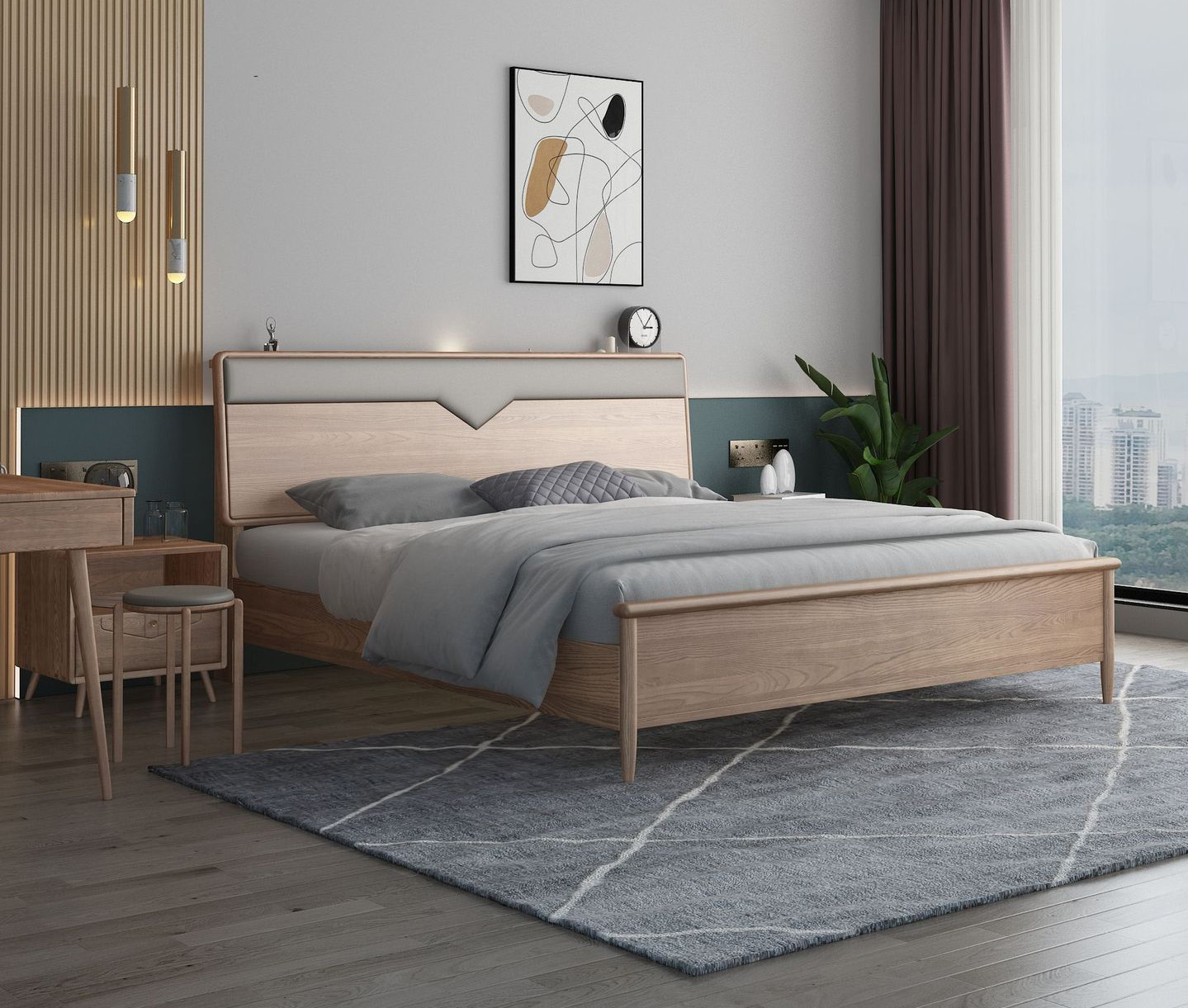 Nordic furniture modern simple Mars rock ash solid wood bed Nordic furniture modern simple Mars rock ash solid wood bed