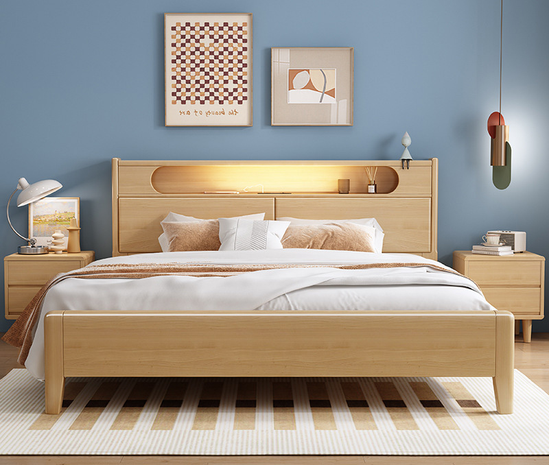 Nordic furniture rubber wood solid wood bed bedroom storage high box bed Nordic furniture rubber wood solid wood bed bedroom storage high box bed