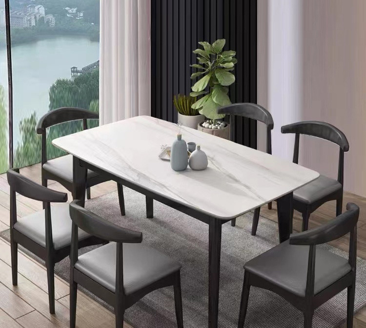 Nordic furniture rock plate dining table and chair combination of modern simple solid wood dining table Nordic furniture rock plate dining table and chair combination of modern simple solid wood dining table