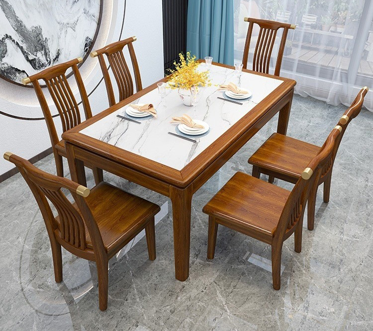 New Chinese furniture all solid wood light luxury rock slab rectangular table chair rock slab dining table New Chinese furniture all solid wood light luxury rock slab rectangular table chair rock slab dining table