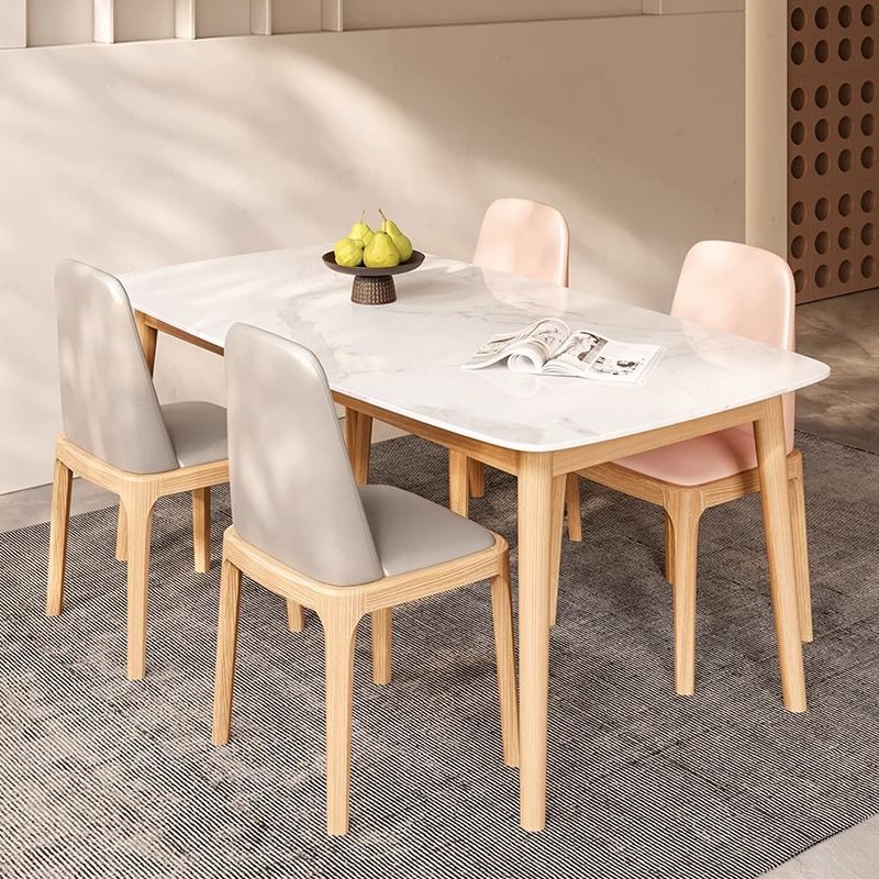 简约家具 实木岩板餐桌 现代轻奢原木色餐桌椅组合 简约家具 实木岩板餐桌 现代轻奢原木色餐桌椅组合