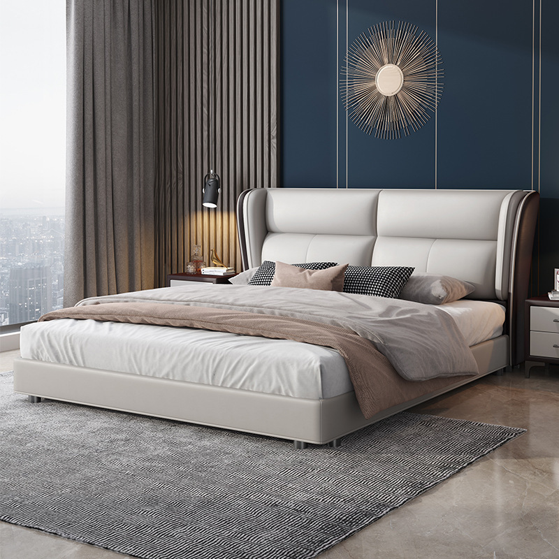 Nordic furniture Nordic leather bed simple modern leather bed