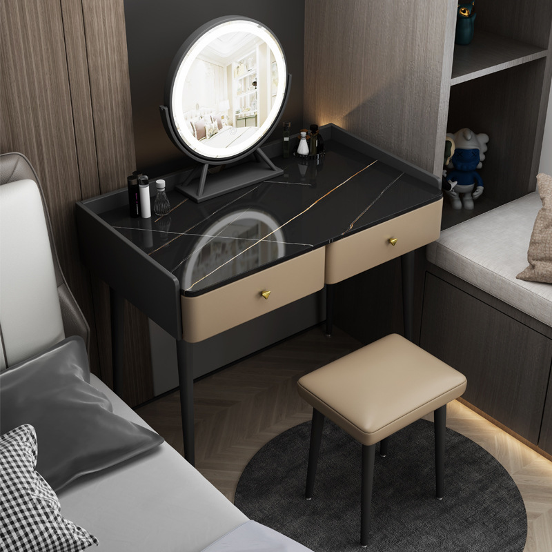 现代简约岩板梳妆台 收纳柜一体化妆桌