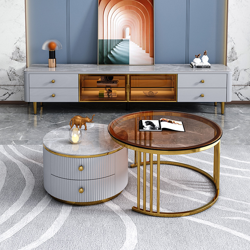 简约轻奢岩板茶几电视柜 家用岩板茶几电视柜