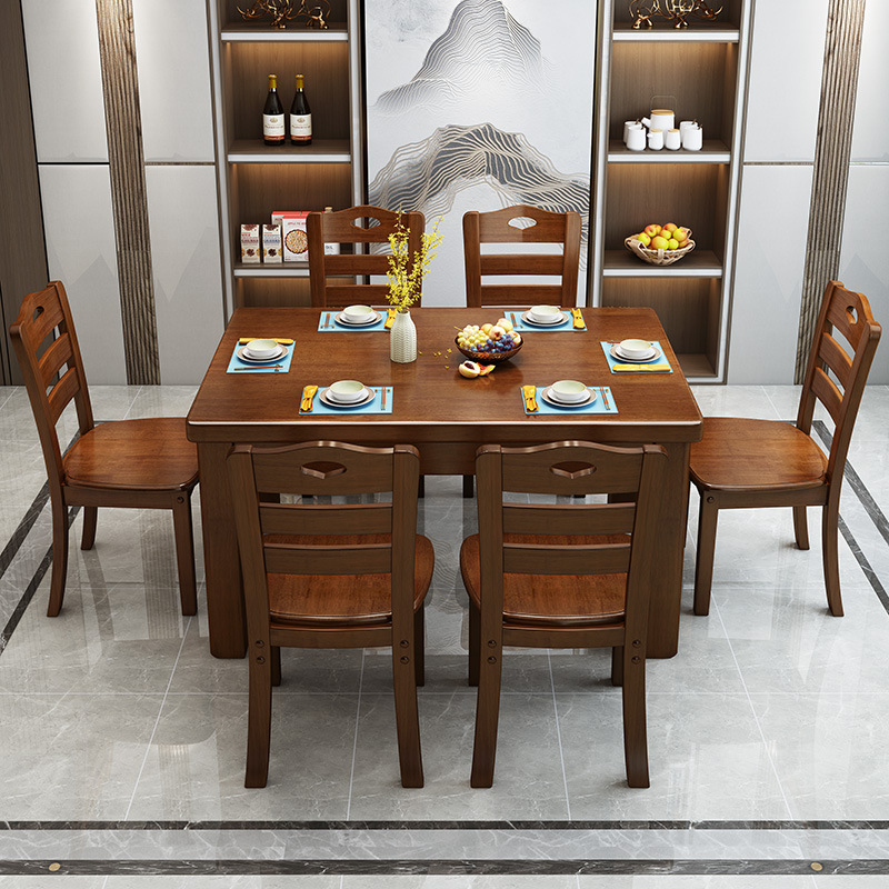 Chinese furniture solid wood dining table rectangular wooden western dining table combination Chinese furniture solid wood dining table rectangular wooden western dining table combination
